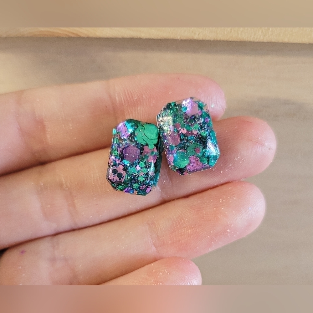 Purple Blue Glitter Mermaid Stud Earrings